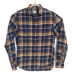 J Crew Shirt Mens Small Blue Yellow Orange Plaid Flannel Slim Fit Button‎ Down